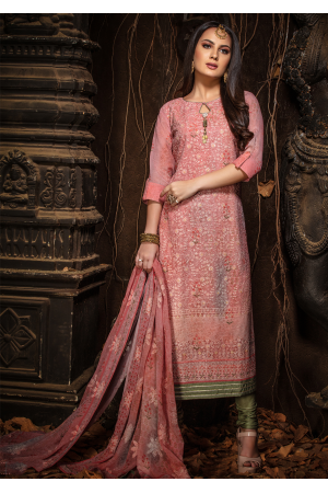 Pink Color Designer Viscose Straight Cut Suit